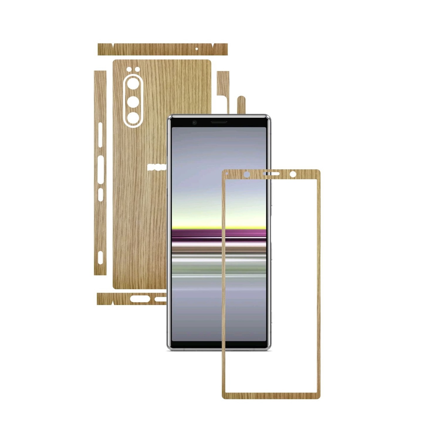 Folie Protectie Carbon Skinz pentru Sony Xperia 5 - Lemn Stejar Split Cut, Skin Adeziv Full Body Cover pentru Rama Ecran, Carcasa Spate si Laterale