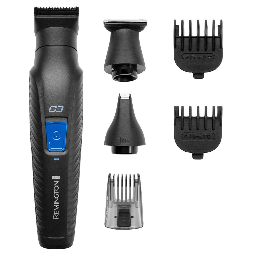 Set de tuns barba si parul 6 in 1 Remington Graphite Series G3, Lame cu invelis din grafit, Lame cu auto-ascutire, Lama principala de 30 mm, Utilizare fara cablu, Capete lavabile, Husa premium, Indicator LED, Negru