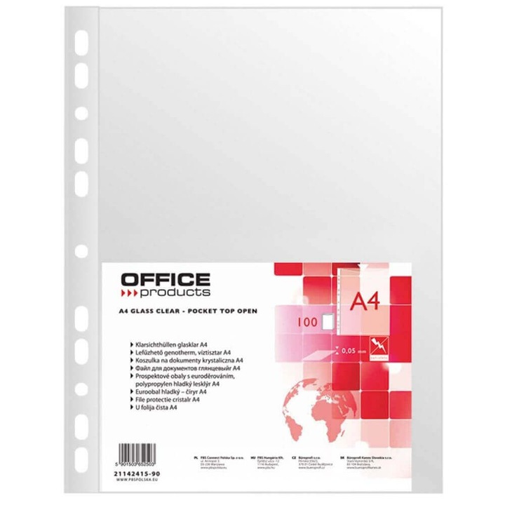 Set 100 Folii de Protectie A4, Tip Cristal, 50 MIC, Transparente, Folie pentru Protectie Documente OFFICE Products