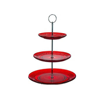 Platou etajat, South Perfect Decor, 3 farfuri, rosu Platou etajat, South Perfect Decor, 3 farfuri, rosu