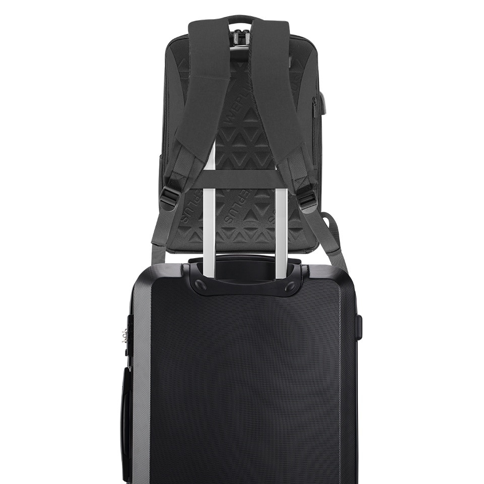 Rucsac laptop 15.6 inch, port USB, rezistent la stropi de apa, sistem fixare pe valiza, marca WEPLUS, WP8801BE, Albastru