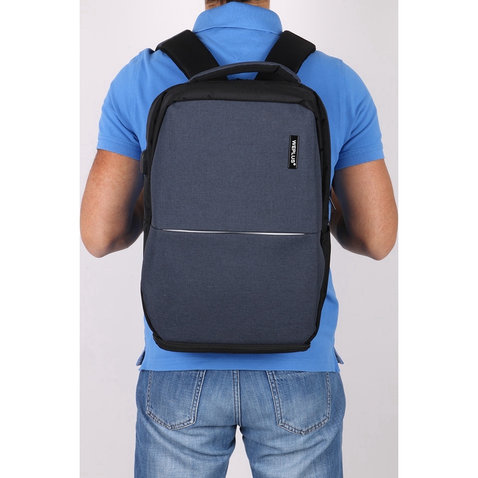 Rucsac laptop 15.6 inch, port USB, rezistent la stropi de apa, sistem fixare pe valiza, marca WEPLUS, WP8801BE, Albastru