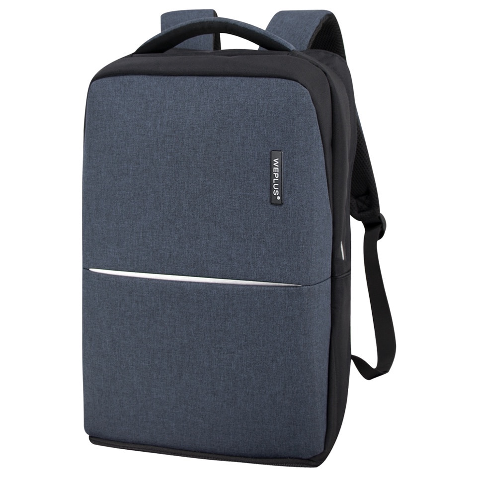 Rucsac laptop 15.6 inch, port USB, rezistent la stropi de apa, sistem fixare pe valiza, marca WEPLUS, WP8801BE, Albastru