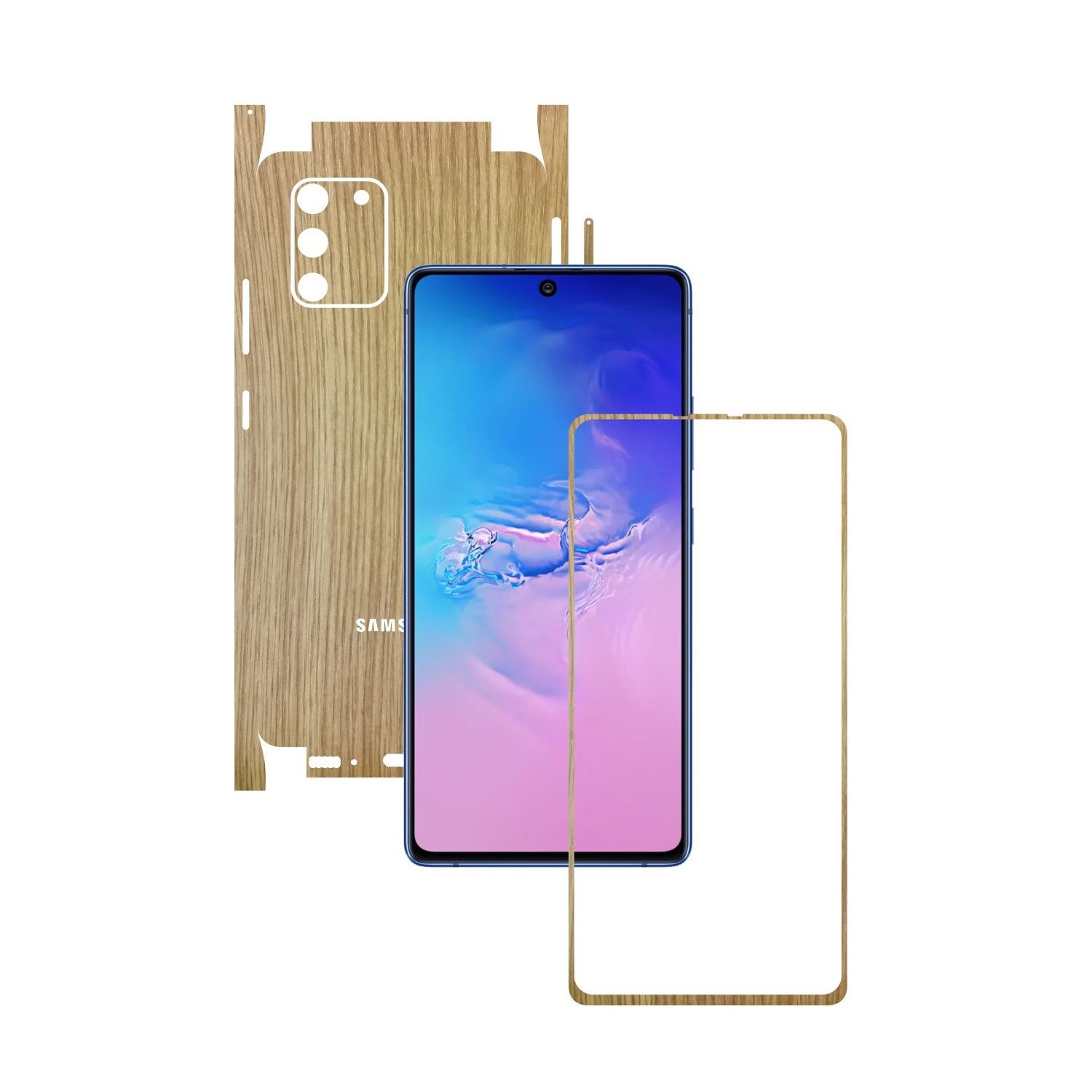 Folie Protectie Carbon Skinz pentru Samsung Galaxy S10 Lite - Lemn Stejar 360 Cut, Skin Adeziv Full Body Cover pentru Rama Ecran, Carcasa Spate si Laterale