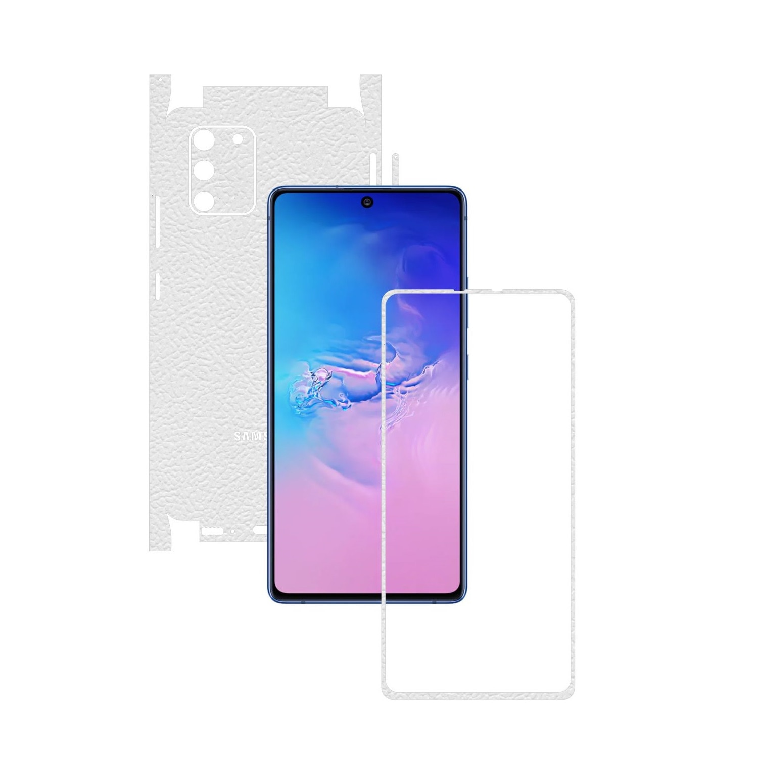 Folie Protectie Carbon Skinz pentru Samsung Galaxy S10 Lite - Piele Alba 360 Cut, Skin Adeziv Full Body Cover pentru Rama Ecran, Carcasa Spate si Laterale