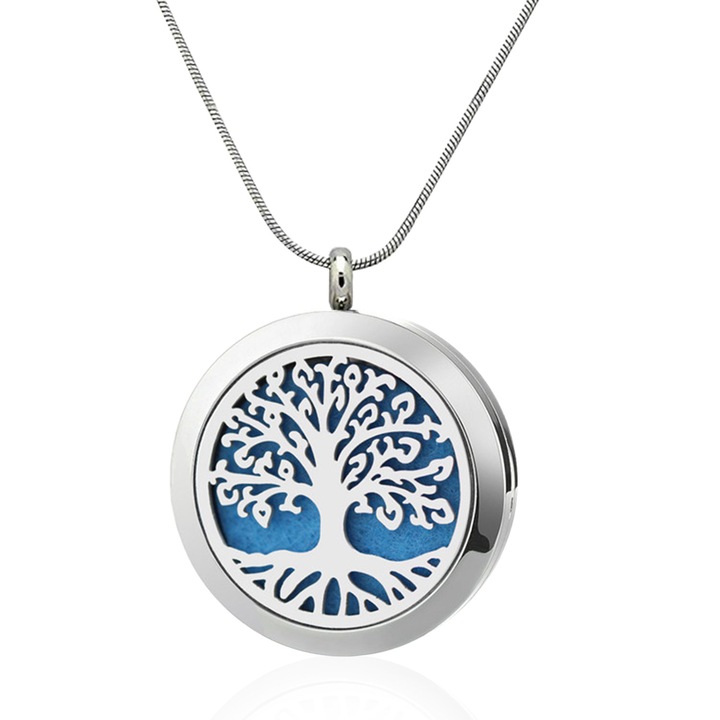 Zioda Smart Essentials aroma párologtató nyaklánc, illóolajokhoz, kerek, életfa, ezüst