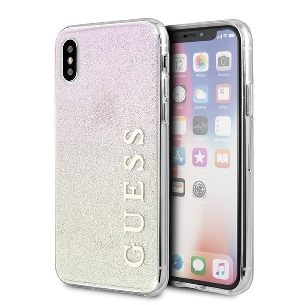 Husa iPhone X / XS Guess Gradient Glitter Roz