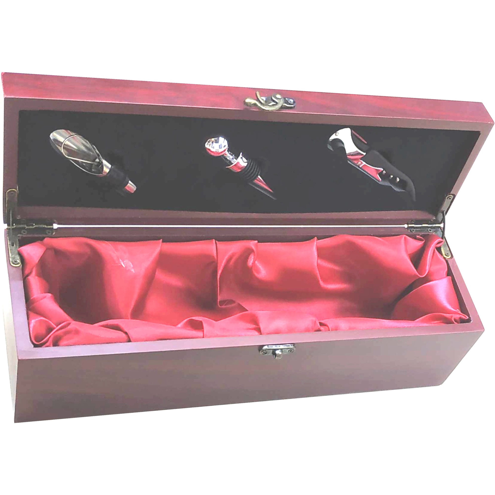 Cutie lemn pentru sticla vin, ClauM, cu 3 ustensile