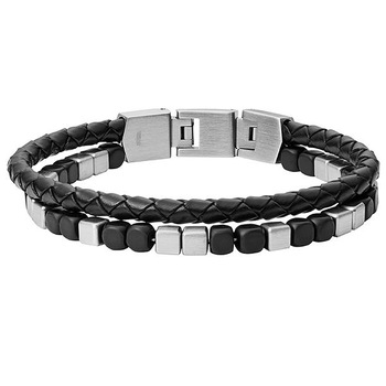 Bratara Fossil Men's Dress JF03122040, Argintiu, Negru Bratara Fossil Men's Dress JF03122040, Argintiu, Negru