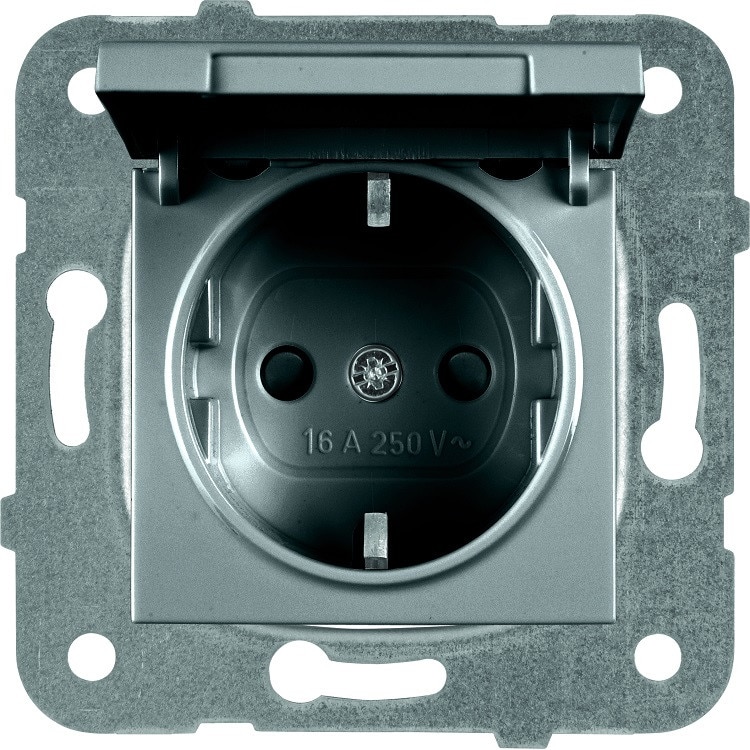 Priza simpla cu capac, 16A, protectie copii, IP20, Grafit, Panasonic Arkedia Slim/Karre Plus