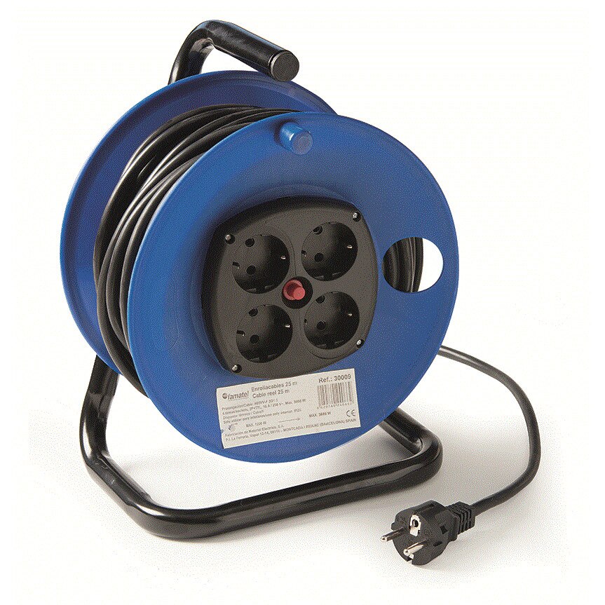 Derulator Famatel 4 prize schuko 25m HO5VV-F 3X1,5mmp cu stecher schuko 16A, 230V IP20