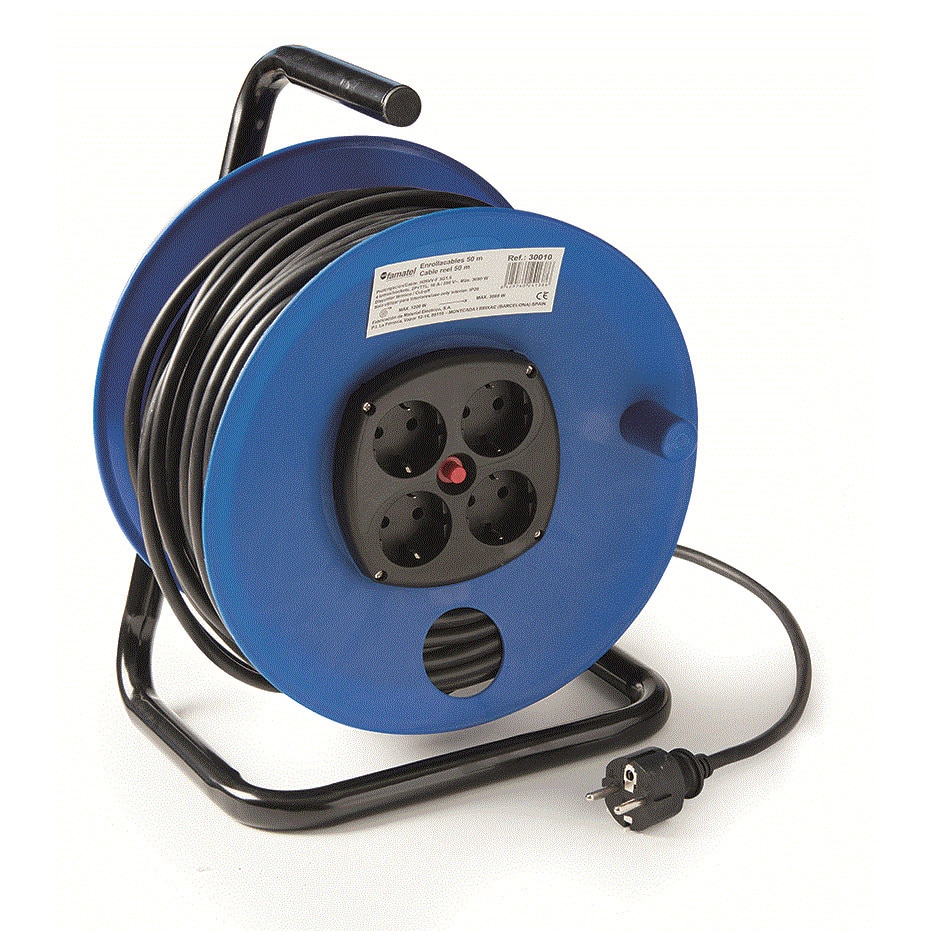 Derulator Famatel 4 prize schuko 50m HO5VV-F 3X1,5mmp cu stecher schuko 16A, 230V IP20
