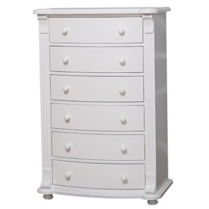 Szel-Mob Öltöző 6 ívelt fiókkal, piszkosfehér színű, festett, 100% tömör fa