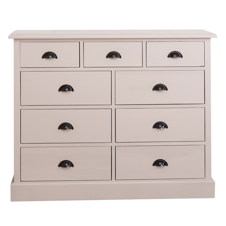 Dulap 3+6 sertare, culoare gri, vopsit, 100% lemn masiv