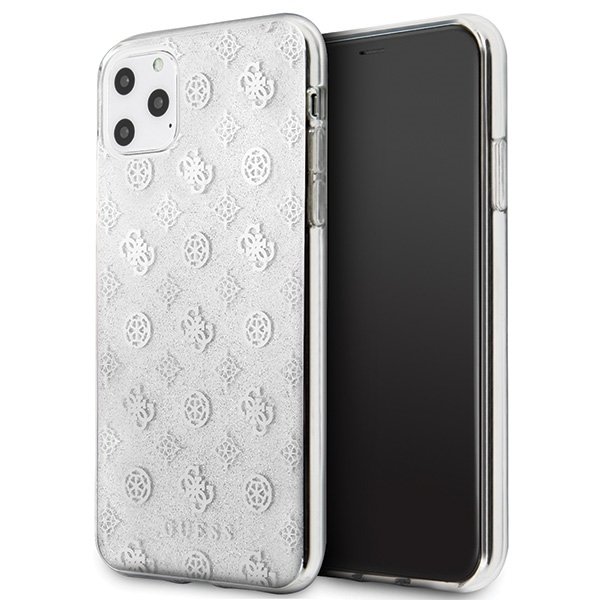 Husa iPhone 11 Pro Max Guess 4G Peony Glitter Silver