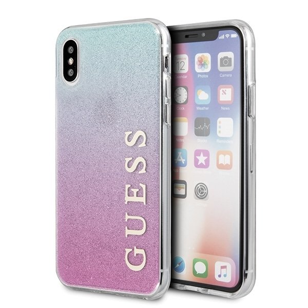 Husa iPhone X / XS Guess Gradient Glitter Roz Albastru
