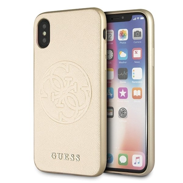 Husa iPhone X / XS Guess Saffiano 4G Circle Logo Gold