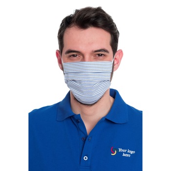 Set 10 bucati, masca de protectie fata din bumbac, doua straturi, trei pliuri, doua fete, Dress To Impress, alb/bleu dungi Set 10 bucati, masca de protectie fata din bumbac, doua straturi, trei pliuri, doua fete, Dress To Impress, alb/bleu dungi