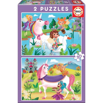 Set 2 puzzle 20 piese Junior Unicorns & Fairies 18064, Educa Set 2 puzzle 20 piese Junior Unicorns & Fairies 18064, Educa