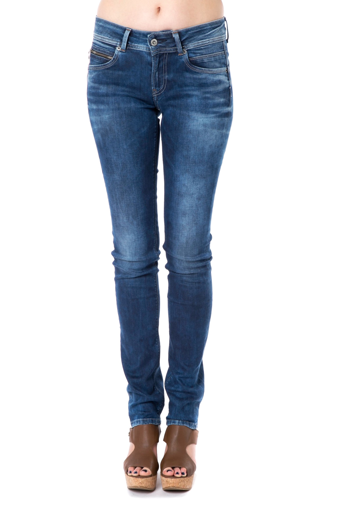 Blugi dama cu talie joasa New Brooke, Pepe Jeans London, Albastru