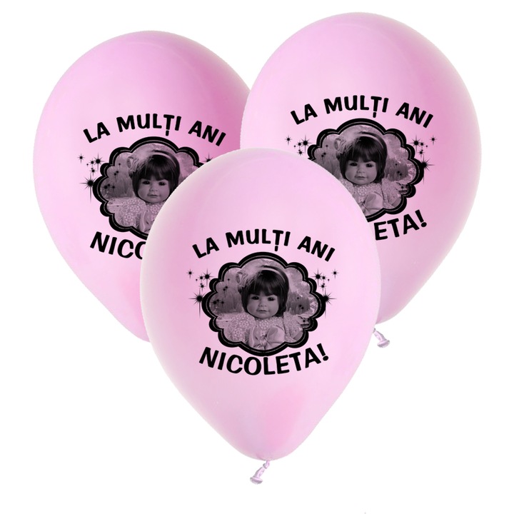 Baloane personalizate cu fotografie, La Multi Ani, set 30 bucati, culoare roz