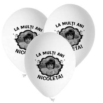 Baloane personalizate cu fotografie, La Multi Ani, set 30 bucati, culoare alba Baloane personalizate cu fotografie, La Multi Ani, set 30 bucati, culoare alba
