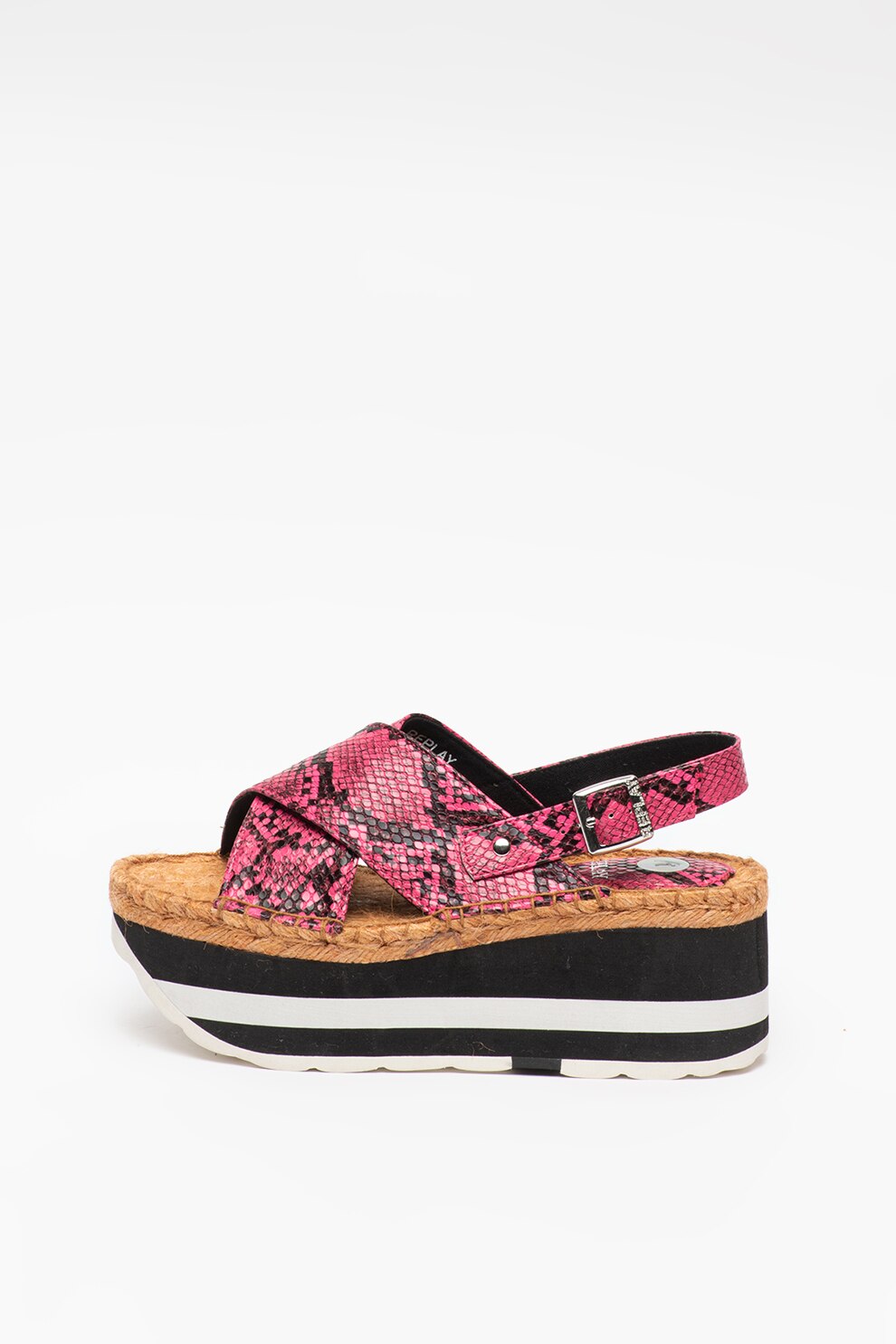 Replay, Sandale flatform de piele ecologica Myers, Roz fucsia/Negru, 39
