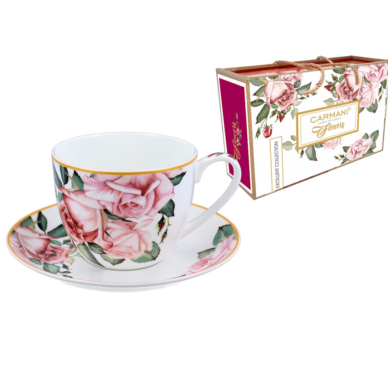 Set ceasca si farfurie, Carmani, 840-1741, Multicolor, 475 ml, Portelan