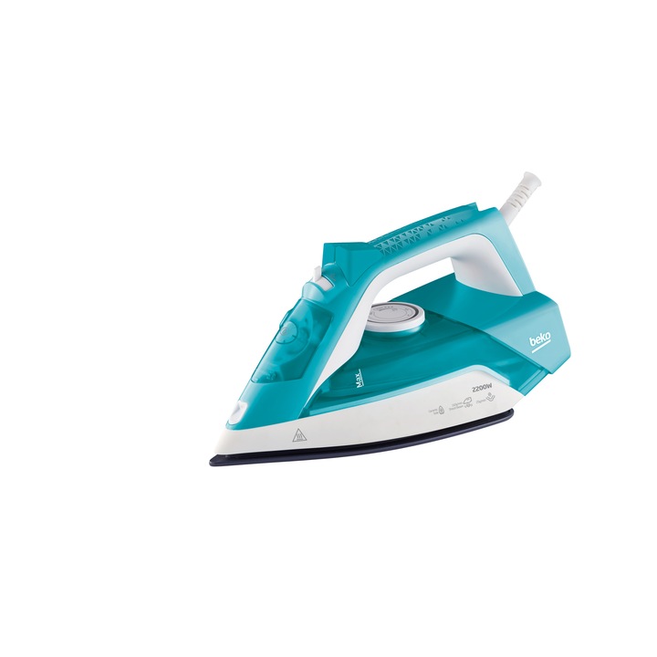 Fier de calcat BEKO SIM3122T, 2200W, 110g/min, 240 ml, talpa ceramica, alb-turcoaz