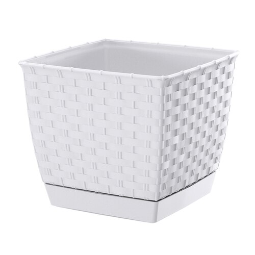 Ghiveci decorativ ProsperPlast, Ratolla Square, 16.5x16.5x14.2 cm, 2.5 l, alb