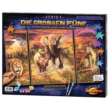Set pictura pe numere Schipper Triptic - Africa Big Five, 50x80 cm Set pictura pe numere Schipper Triptic - Africa Big Five, 50x80 cm