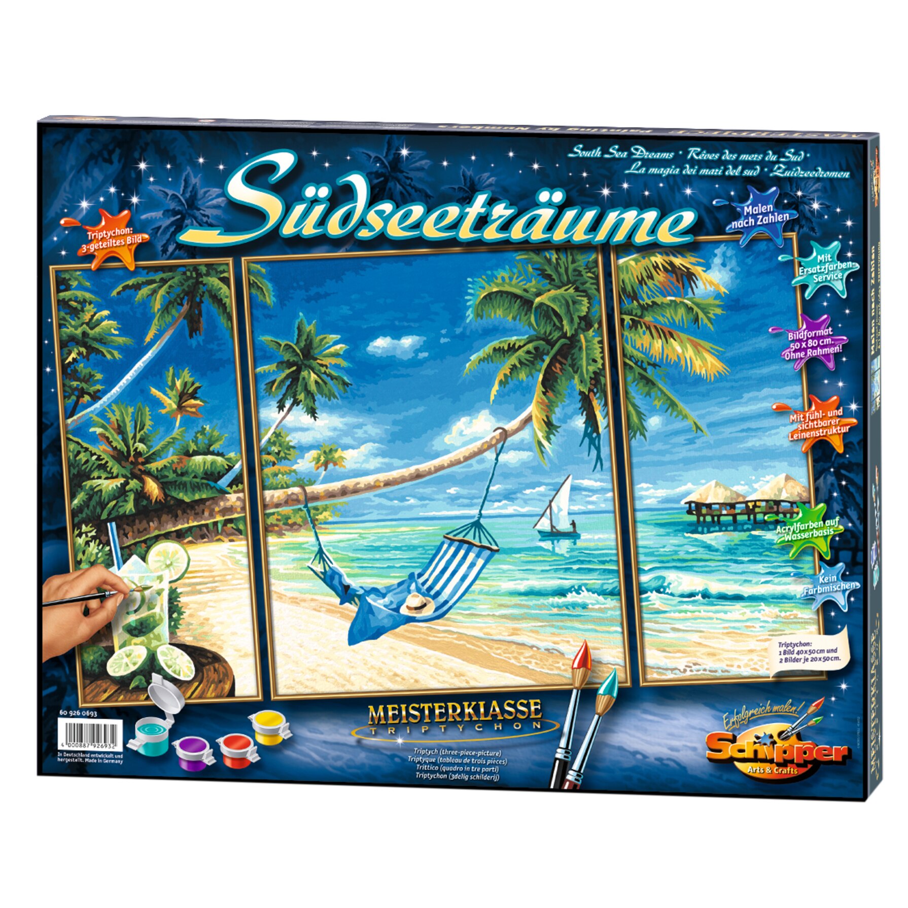 Set pictura pe numere Schipper Triptic - South Sea dreams, 50x80 cm