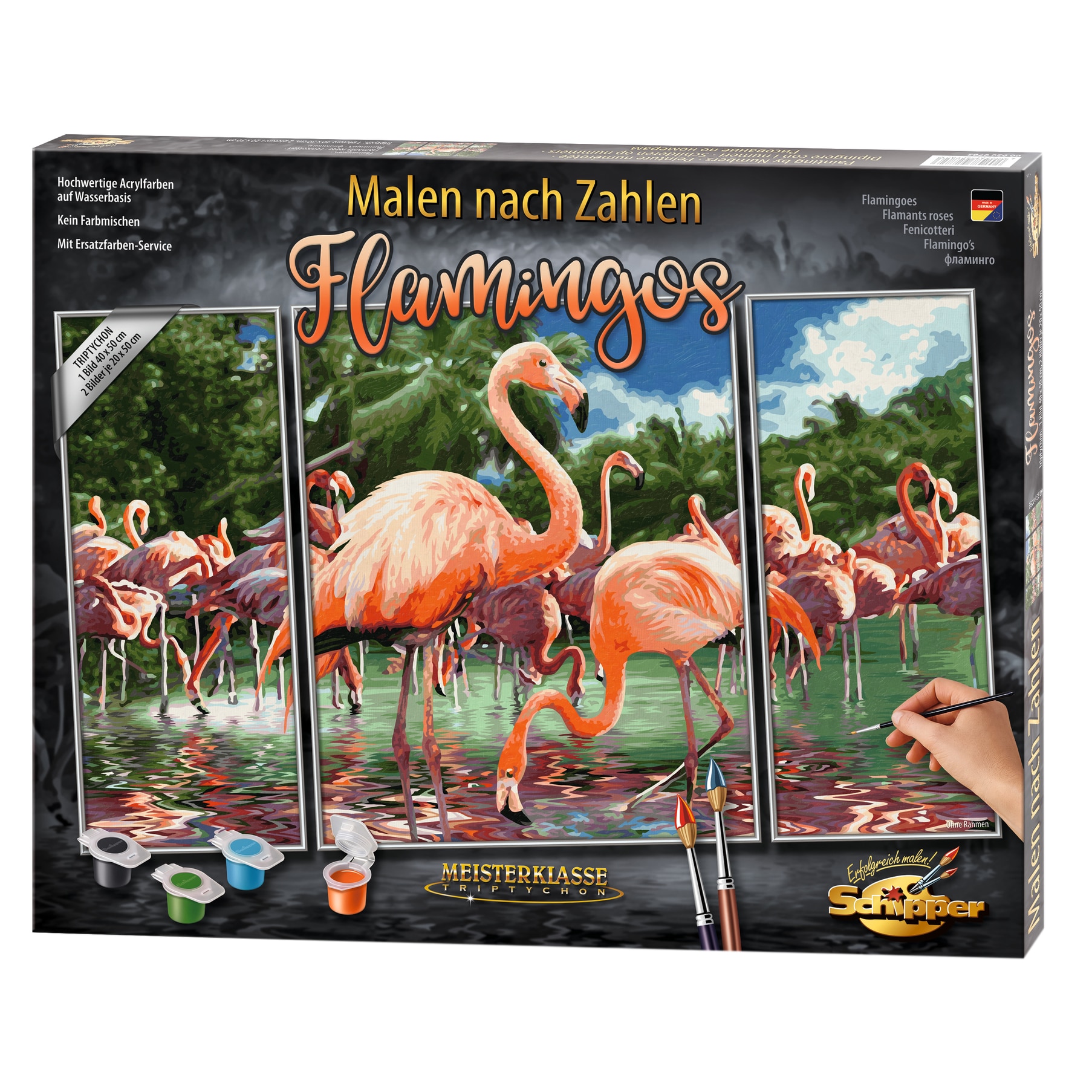 Set pictura pe numere Schipper Triptic - Flamingoes, 50x80 cm