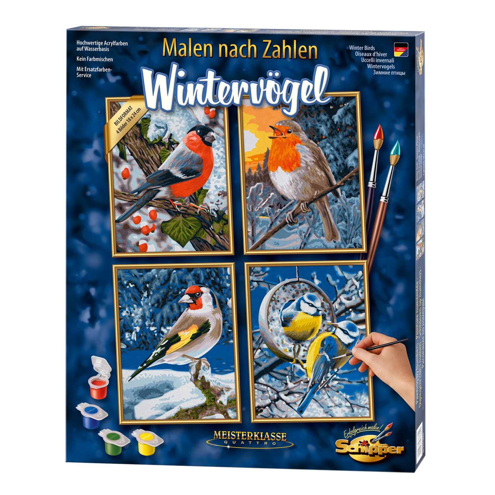 Set pictura pe numere Schipper Quattro - Winter Birds, 36x48 cm