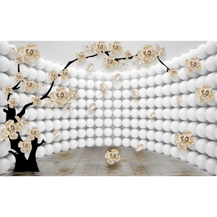 Fototapet 3d Vinyl Sfere si Flori Aurii 255 x 400