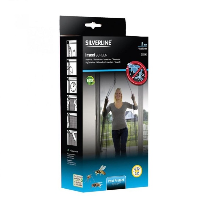 Мрежа за врата против насекоми Silverline, 2 части, 75 x 250 см, Сив