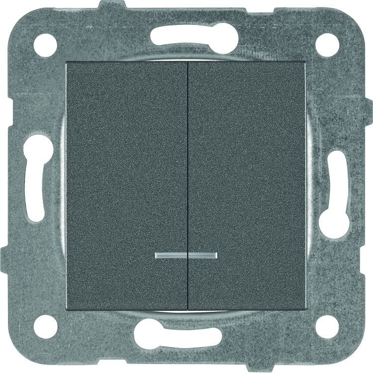 Intrerupator dublu cu led, 10A, IP20, Grafit, Panasonic Arkedia Slim/Karre Plus