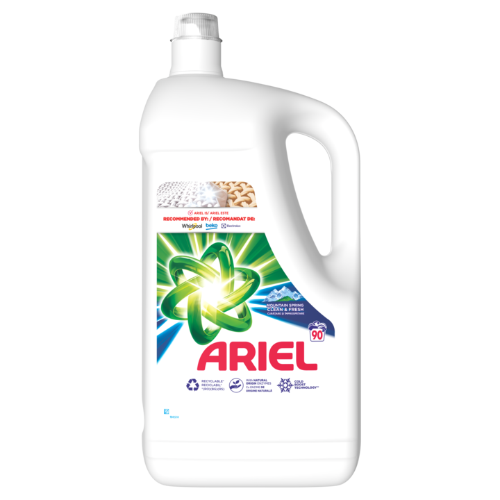 Detergent de rufe lichid Ariel Mountain Spring 4,95 L, 90 spalari