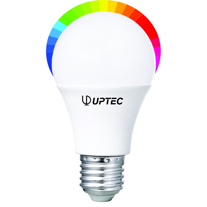 Bec smart Uptec 9W, RGB, Dimabil, WiFi, E27, 8 scene la alegere