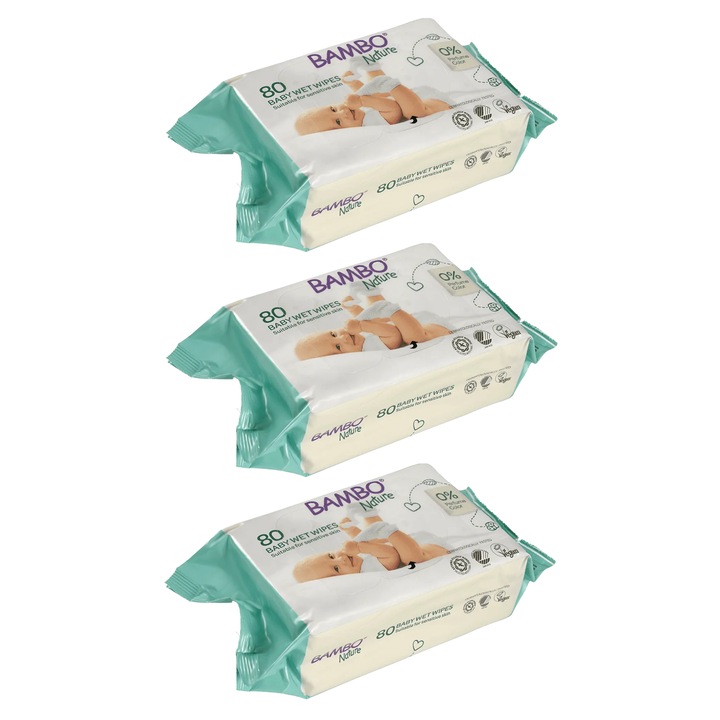 Servetele umede Ecologice Bambo Nature, 3 x 80 buc