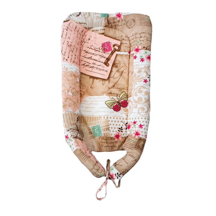 Pozitionator Baby Nest cu fluturi, 0-6 luni, bumbac, multicolor