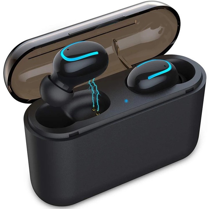 Bluetooth слушалки Q32 5.0 TWS, Bluetooth 5.0, батерия за слушалки 50mA, батерия за зареждане на слушалки 1500mAh, микрофон, съвместим за всички видове телефони