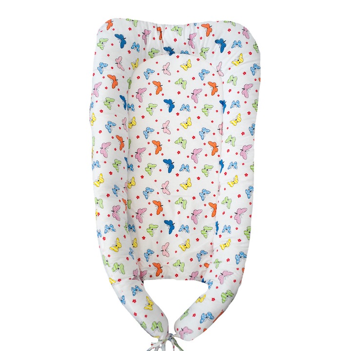 Pozitionator Baby Nest cu fluturi colorati , 0-6 luni, bumbac, multicolor