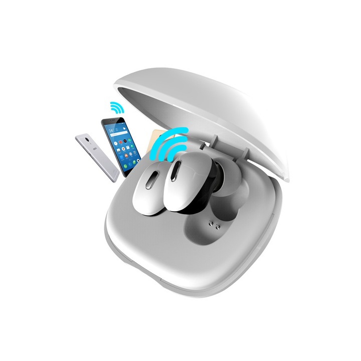 Fehér BTS2 5.0 TWS fehér fülhallgató, Bluetooth 5.0, 50 mA fülhallgató akkumulátor, 400 mAh fülhallgató akkumulátor, mikrofon, kompatibilis minden típusú telefonhoz, táblagéphez, fejhallgatóhoz