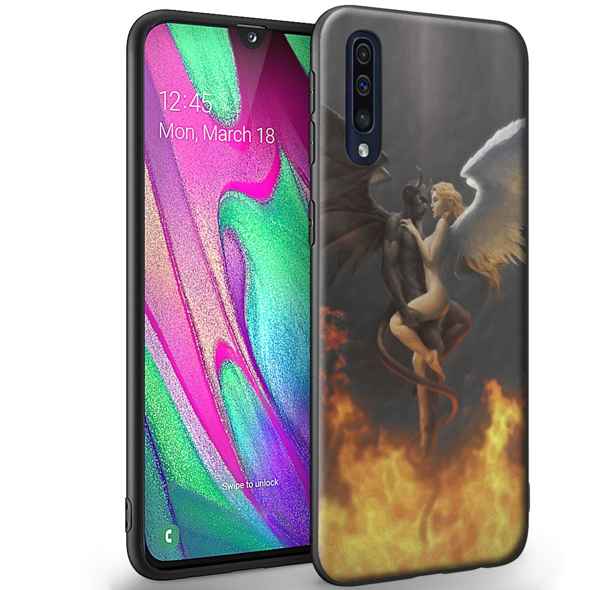 Husa +Floie de sticla Samsung Galaxy A50 - Silicon Matte TPU Angel And Devil