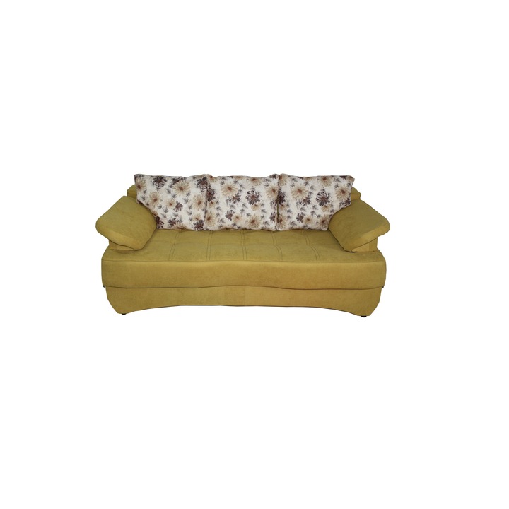 Canapea Confort, Cunigher, stofa, 3 perne, mustar, 192x100x76 cm