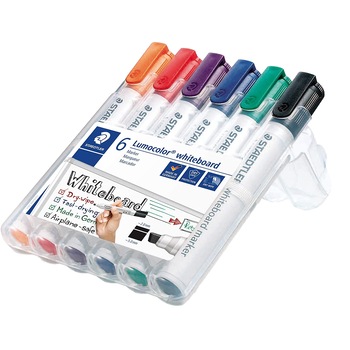 Set 6 Markere pentru Whiteboard STAEDTLER Lumocolor 351BWP6, Multicolor, Varf Oblic-Dalta 2-5 mm, DrySafe Set 6 Markere pentru Whiteboard STAEDTLER Lumocolor 351BWP6, Multicolor, Varf Oblic-Dalta 2-5 mm, DrySafe