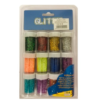 Sclipici scolar la tub, 12 culori/set Sclipici scolar la tub, 12 culori/set