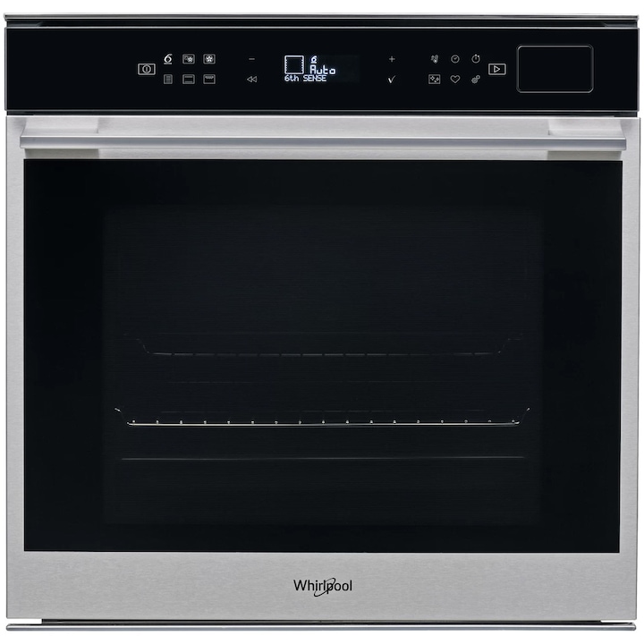 Cuptor incorporabil Whirlpool W7 OS4 4S1 H, Electric, 73 l, Autocuratare hidrolitica, Tehnologie al 6-lea Simt, Display LCD, Clasa A+, Inox