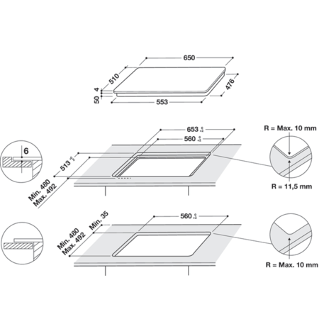 Plita incorporabila Whirlpool WFS2765NEIXL, Inductie, 4 zone de gatit, 6th Sense, iXelium, FlexiSide, WiFi, 60 cm, Sticla neagra